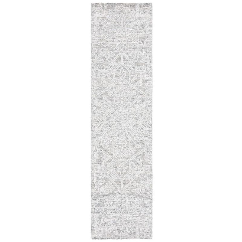 Ivory and Grey Tufted Wool Runner Rug, 9 ft.