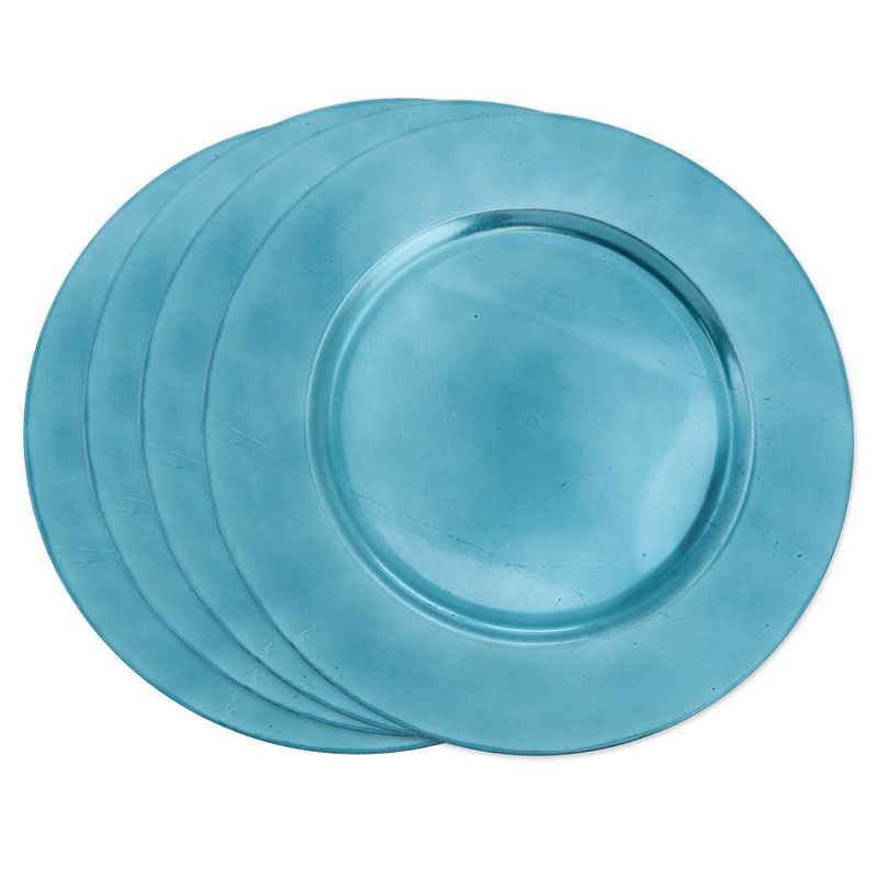 Teal Round Plastic Classic Design Charger Plates, Set of 4