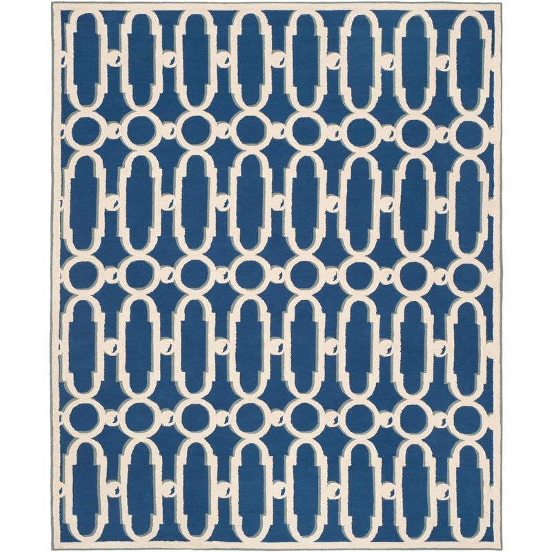 Coastal Charm Hand-Hooked Cotton Area Rug in Royal Blue/White - 7'9" x 9'9"