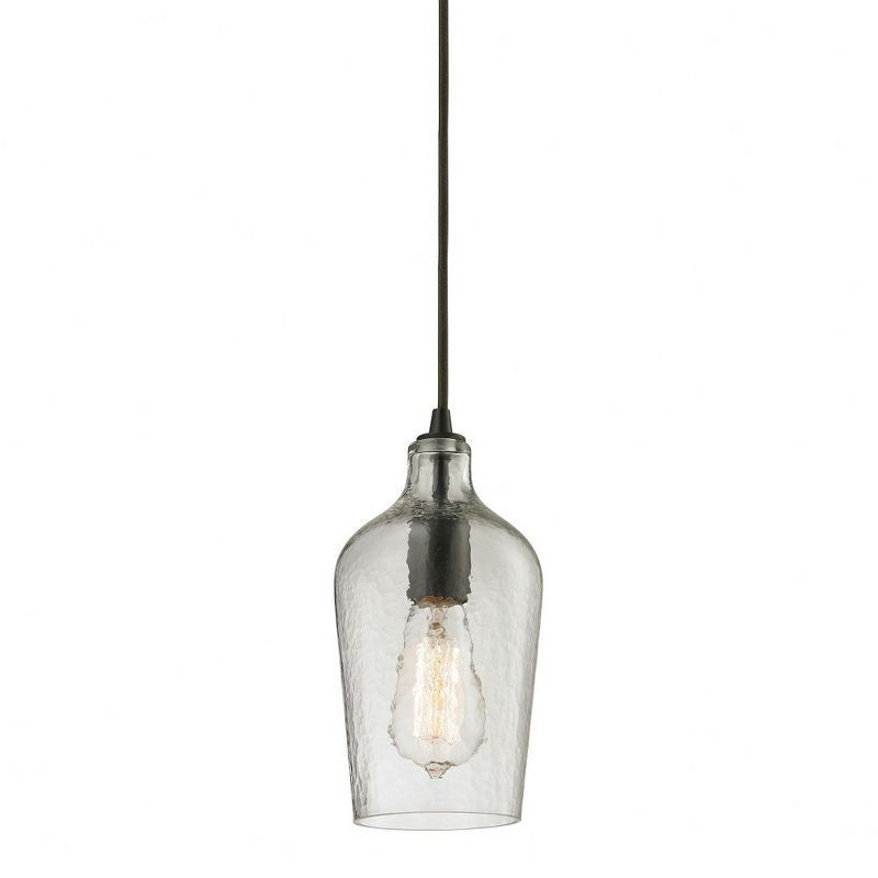 Oil Rubbed Bronze Mini Pendant with Hammered Clear Glass Shade