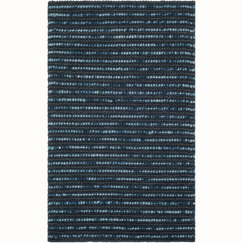 Hand-Knotted Blue Stripe Wool Cotton 4' x 6' Rug