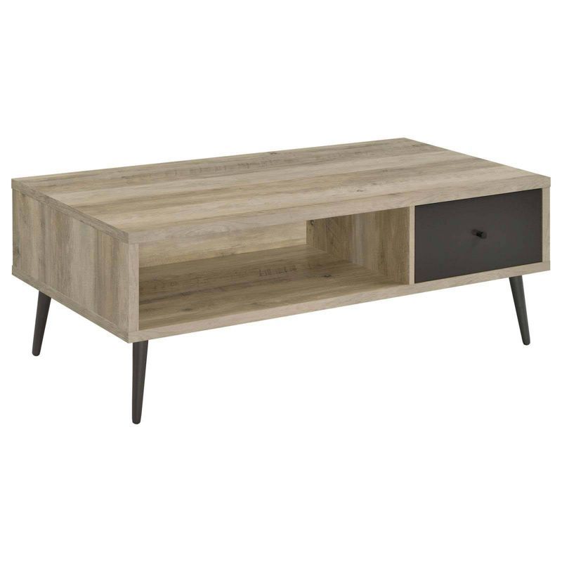 Mid-Century Modern Pine and Gray Wood Coffee Table with Storage