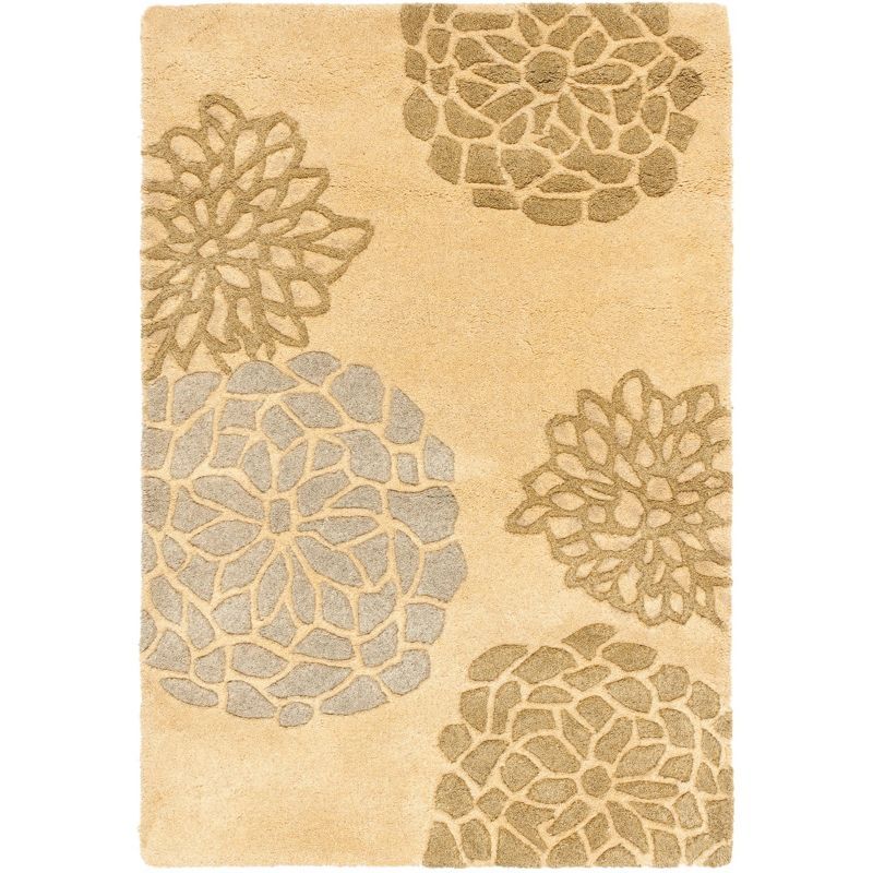 Beige and Gray Hand-Tufted Wool Floral Area Rug