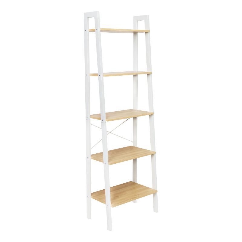 Adjustable White Wood and Metal A-Frame Ladder Shelf