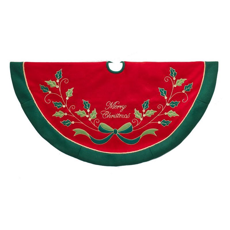 48-Inch Red and Green Holly Christmas Tree Skirt