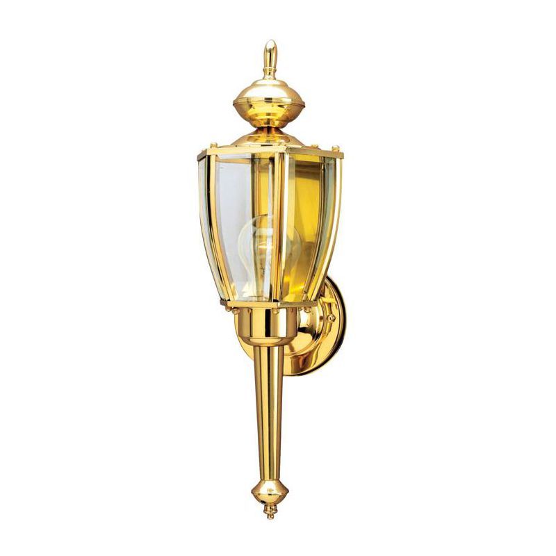 Polished Brass LED Wall Lantern with Clear Glass Panels