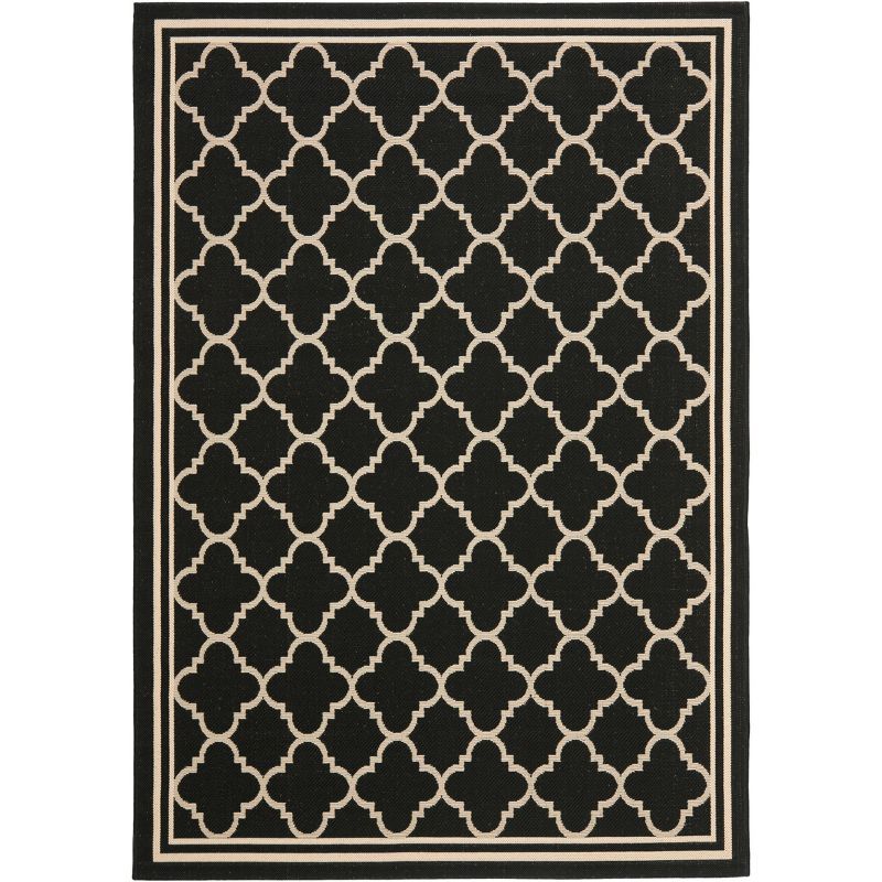 Black and Beige Rectangular Synthetic Outdoor Area Rug