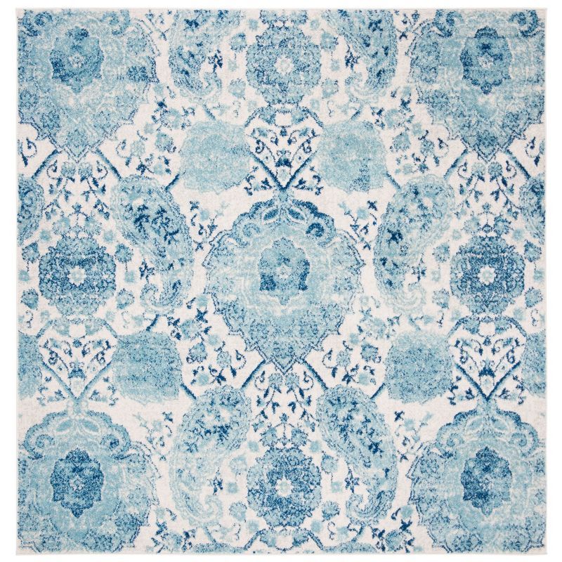 Madison 3' Square Cream and Turquoise Synthetic Rug