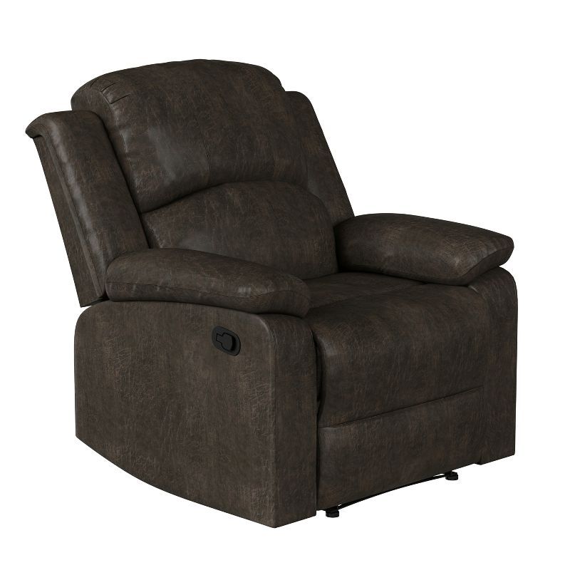 Dorian Dark Brown Faux Leather Recliner with Wood Frame