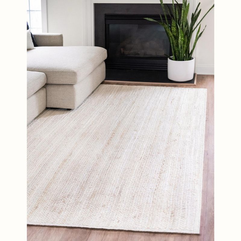 Handmade White Braided Jute Indoor Rug, Easy Care and Stain-resistant