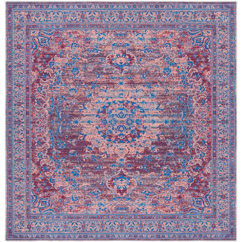Elegant Gold and Blue 79" Square Viscose Rug with Easy Care