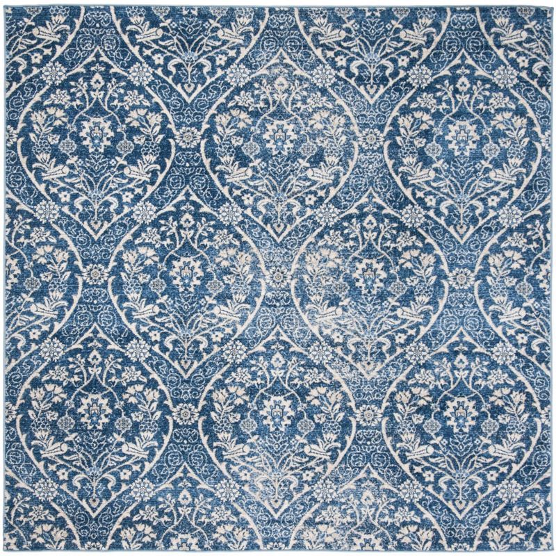 Navy and Light Grey Square Synthetic Area Rug