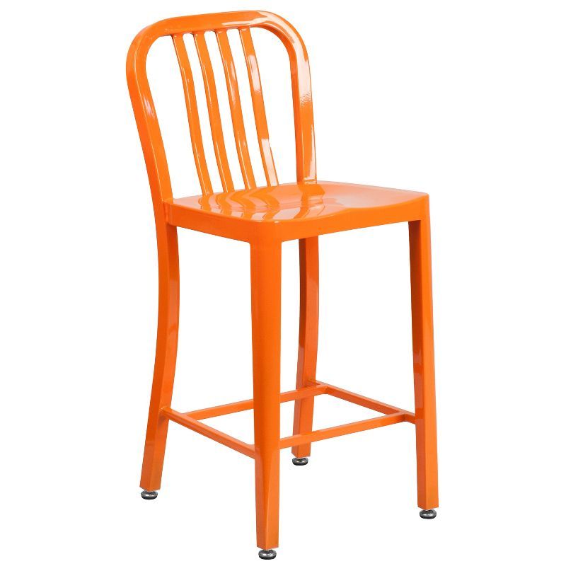 24" High Orange Metal Indoor-Outdoor Counter Height Stool