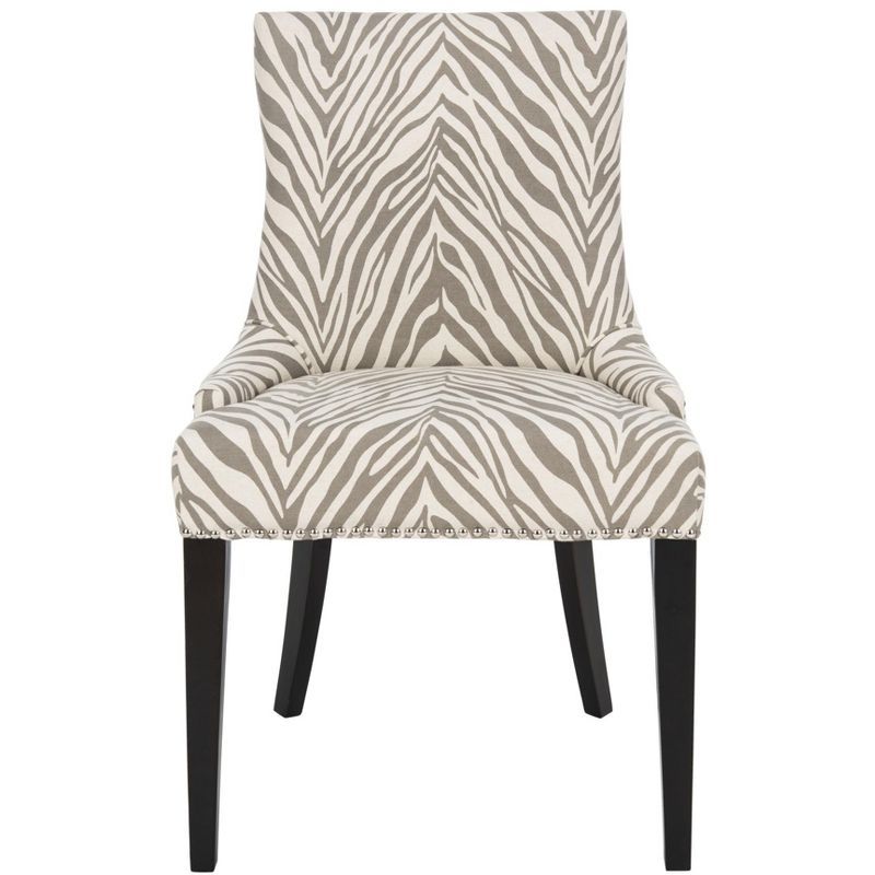 Gray Linen Upholstered High Back Side Chair with Wood Legs