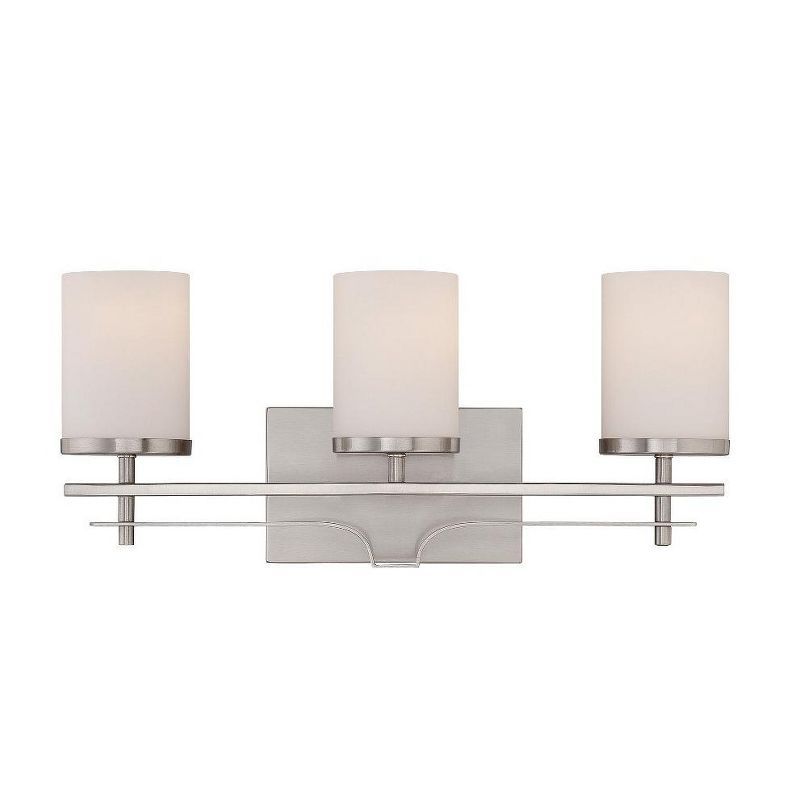 Satin Nickel 3-Light Bath Bar with White Opal Glass