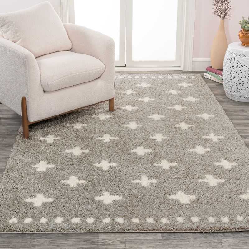 Gray and Ivory Geometric Shag Area Rug, 3x5 Feet