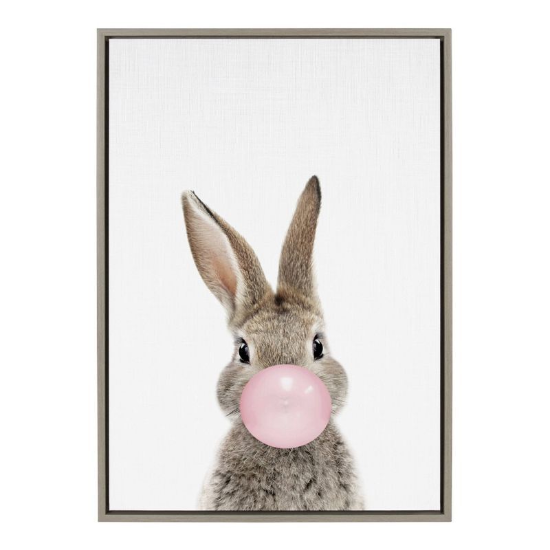 Bubblegum Bunny Gray and Pink Canvas Wall Art for Kids