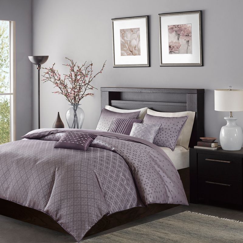 Purple Geometric Jacquard Full/Queen Duvet Cover Set