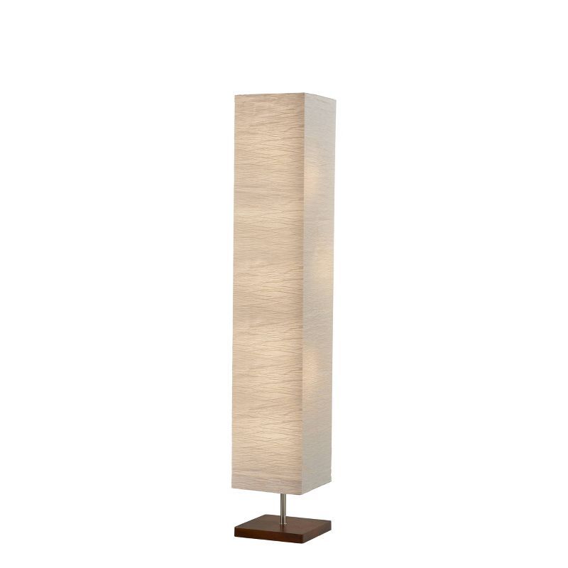 Walnut Base & White Crinkle Shade 57'' Floor Lamp with Brushed Steel Accents