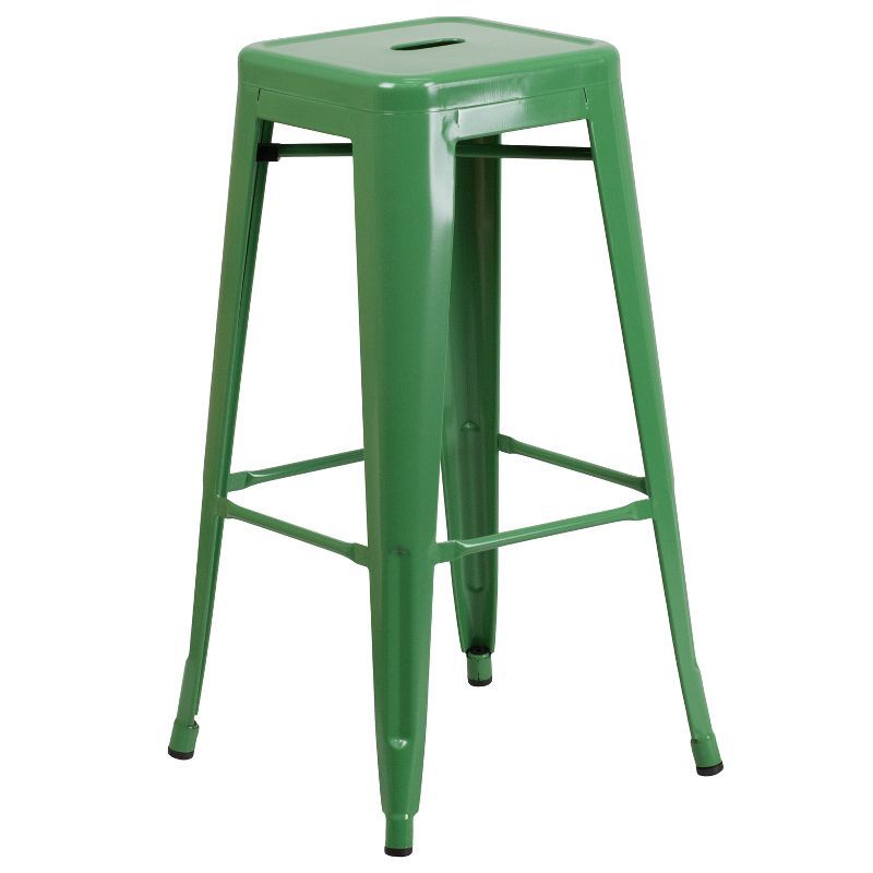 30" Green Metal Backless Stackable Bar Stool