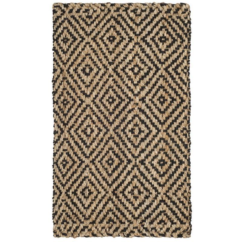 Coastal Charm Hand-Woven Natural & Black Geometric Wool Rug - 2' x 3'