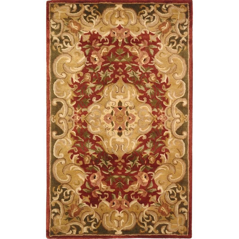 Handmade Red and Green Wool 4' x 6' Tufted Area Rug