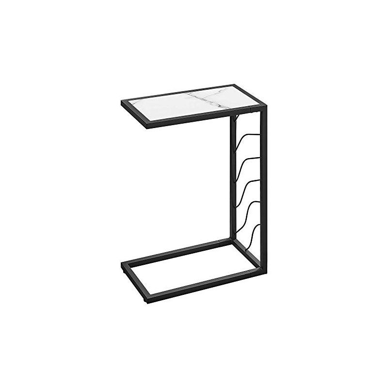 Contemporary Black Metal C-Shaped Accent Table with White Marble Top