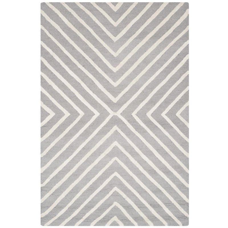 Silver and Ivory Hand-Tufted Wool 4' x 6' Area Rug