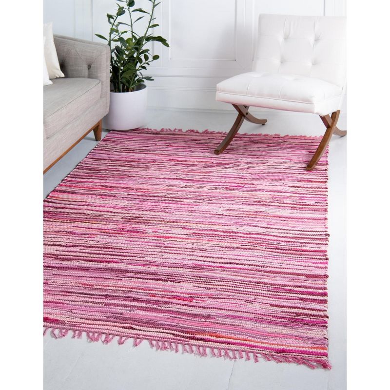 Handmade Pink Striped Cotton Reversible Area Rug