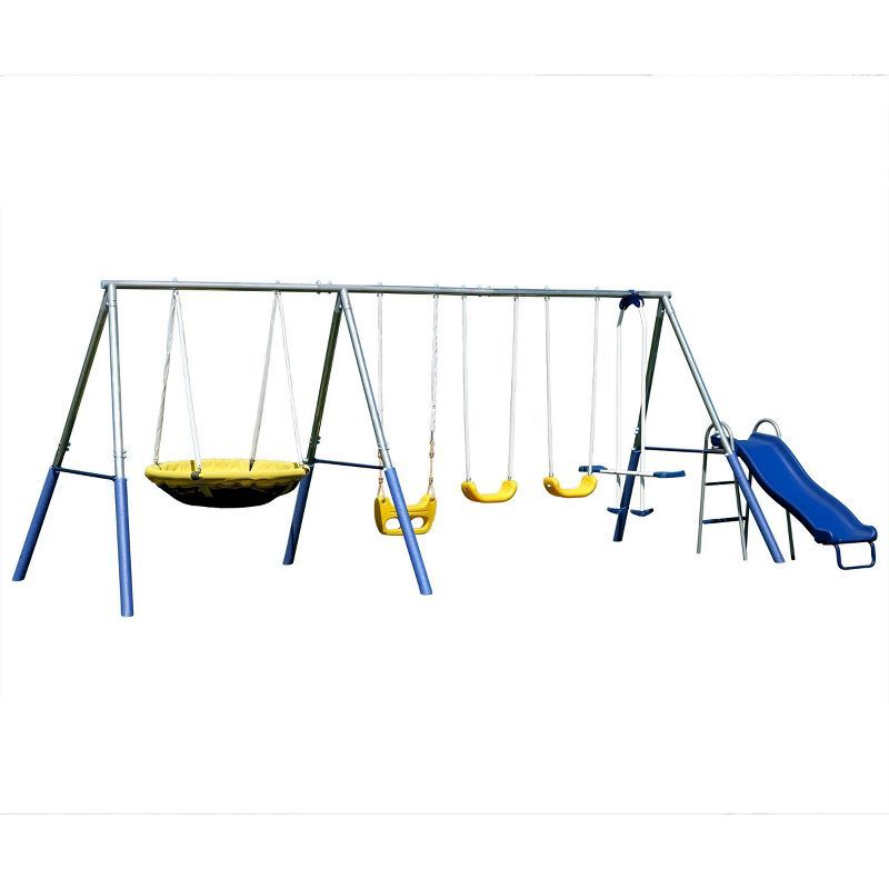 Sportspower Blue and Yellow Galvanized Metal Swing Set with Slide