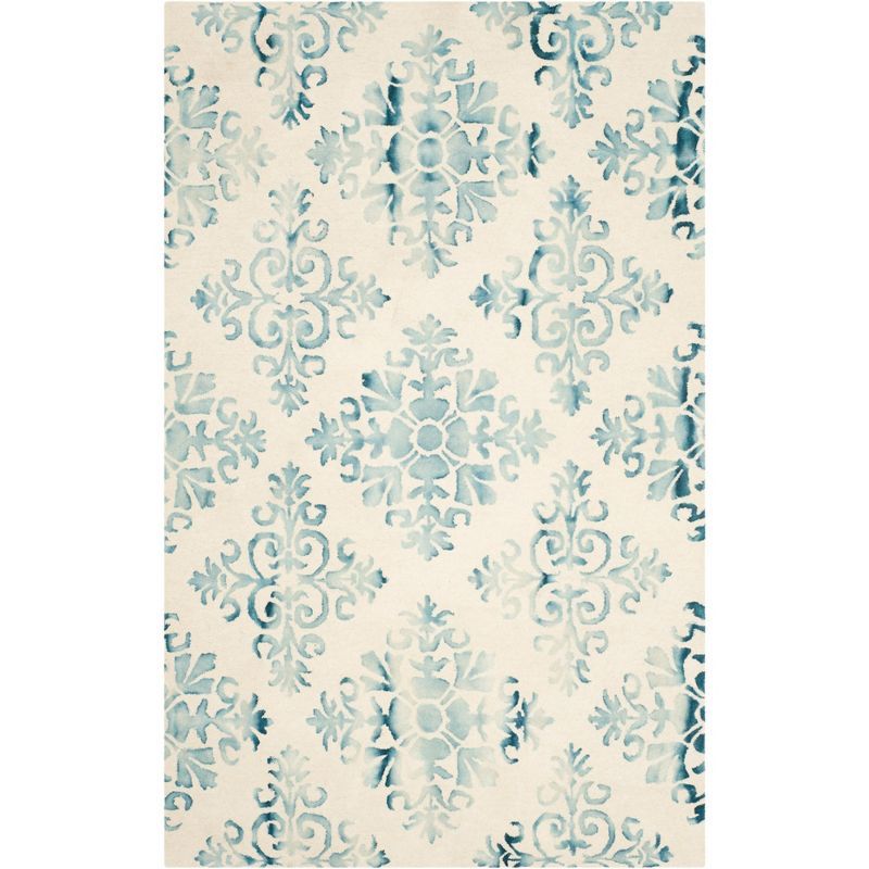 Ivory and Light Blue Hand-Tufted Wool Area Rug