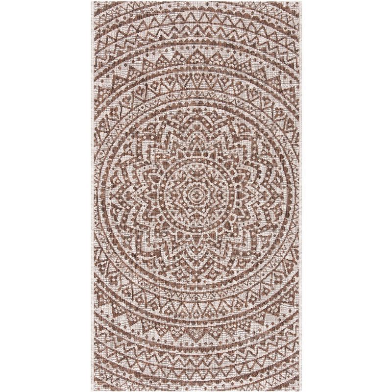 Light Beige and Brown 5' x 7' Synthetic Flat Woven Rug