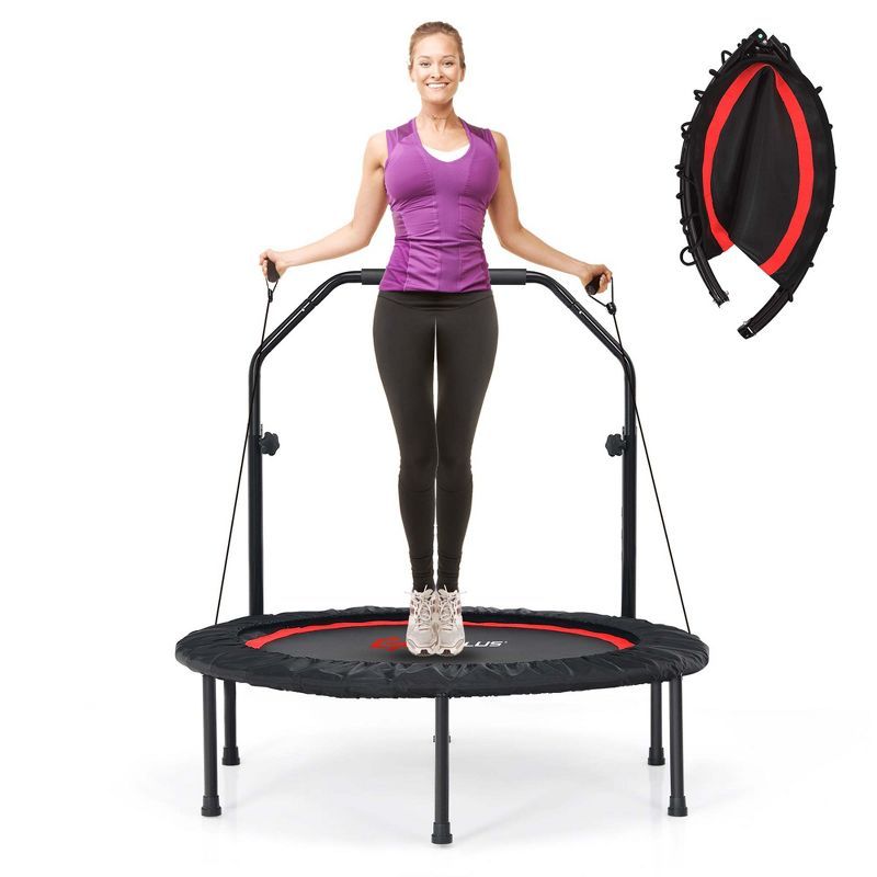 Red 40'' Foldable Fitness Trampoline with Adjustable Handle