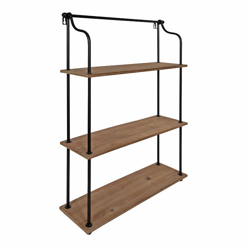 Walters 23" Rustic Brown Wood and Metal Floating Wall Shelf