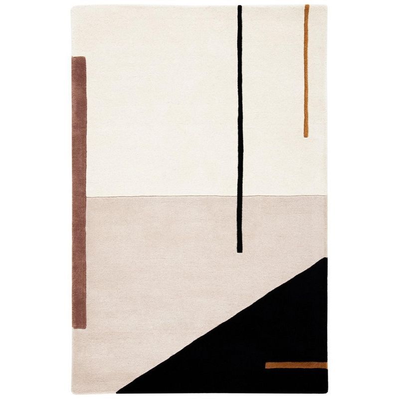 Art Deco Inspired Black and Ivory Hand-Tufted Wool Area Rug