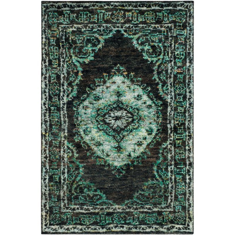 Hand-Knotted Chocolate and Aqua Wool Viscose Area Rug, 4' x 6'