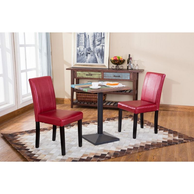 Red Faux Leather Upholstered Parsons Side Chair with Wood Frame