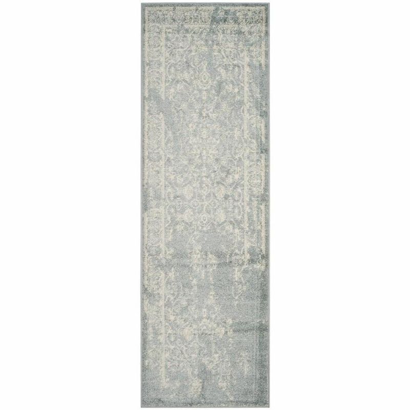 Ivory and Slate Distressed Runner Rug, 2'6" x 8'