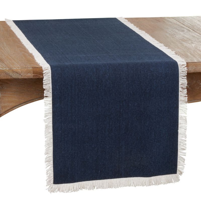 Navy Cotton Table Runner with Fringe Borders