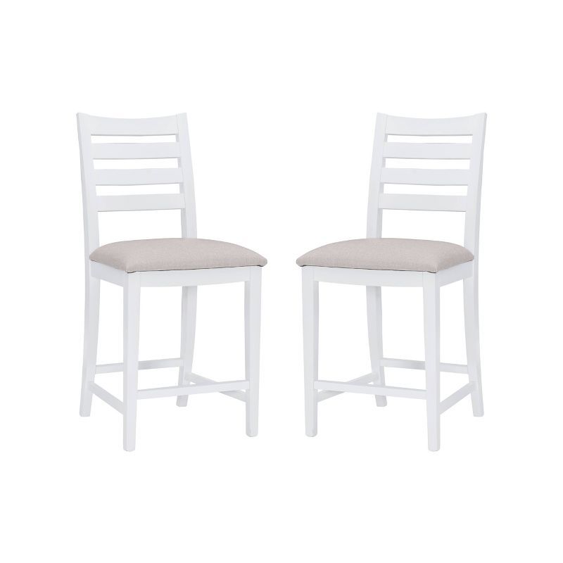 Set of 2 Off-White Upholstered Ladder Back Counter Stools