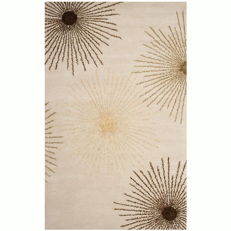 Ivory and Beige Starburst Hand Tufted Wool Area Rug