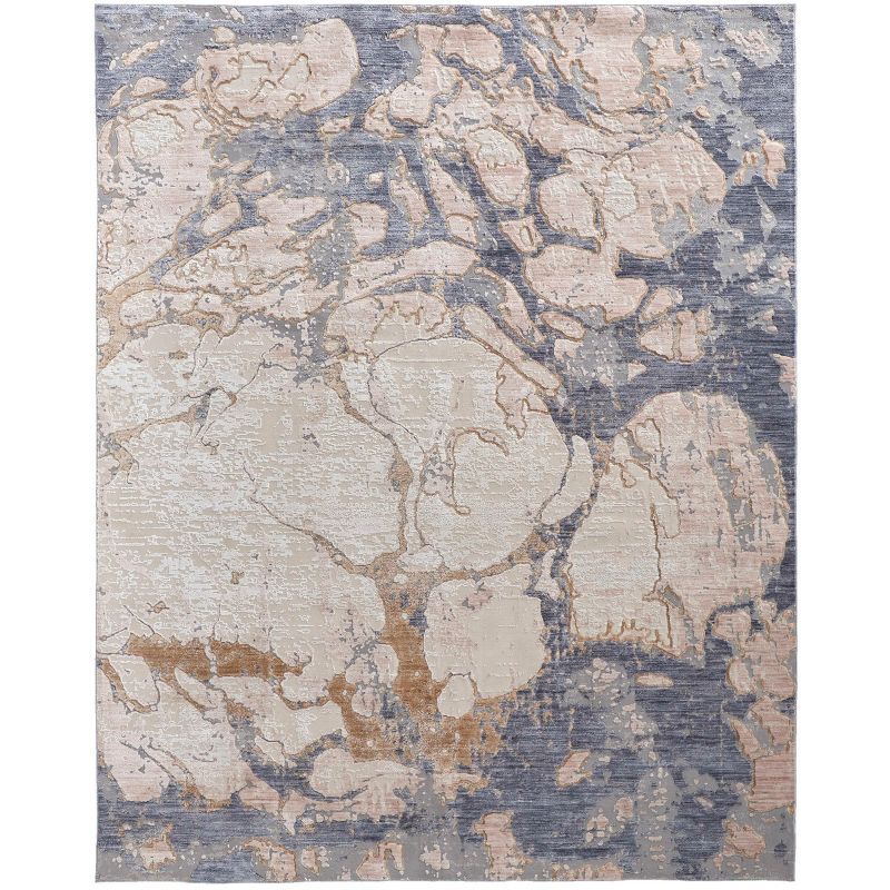 Laina Tan and Blue Abstract 3x5 Synthetic Area Rug