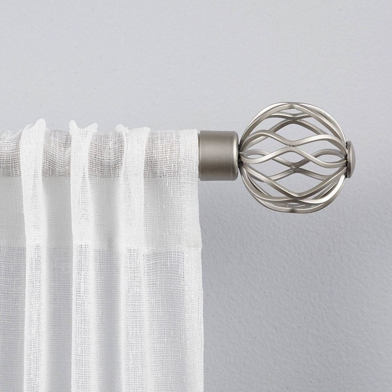 Matte Silver Adjustable Curtain Rod with Wavy Finials