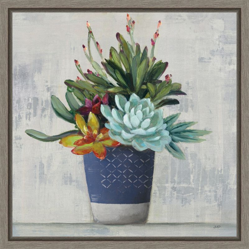 16x16 Navy and Gray Succulent Still Life Canvas Print