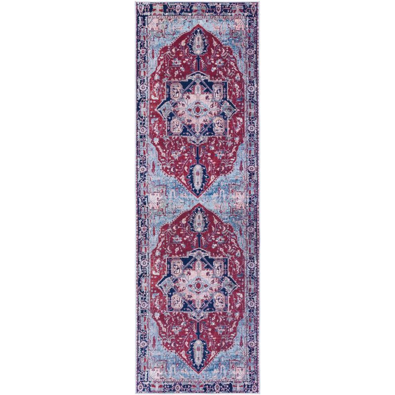 Elegant Red Synthetic 30" Washable Non-Slip Area Rug