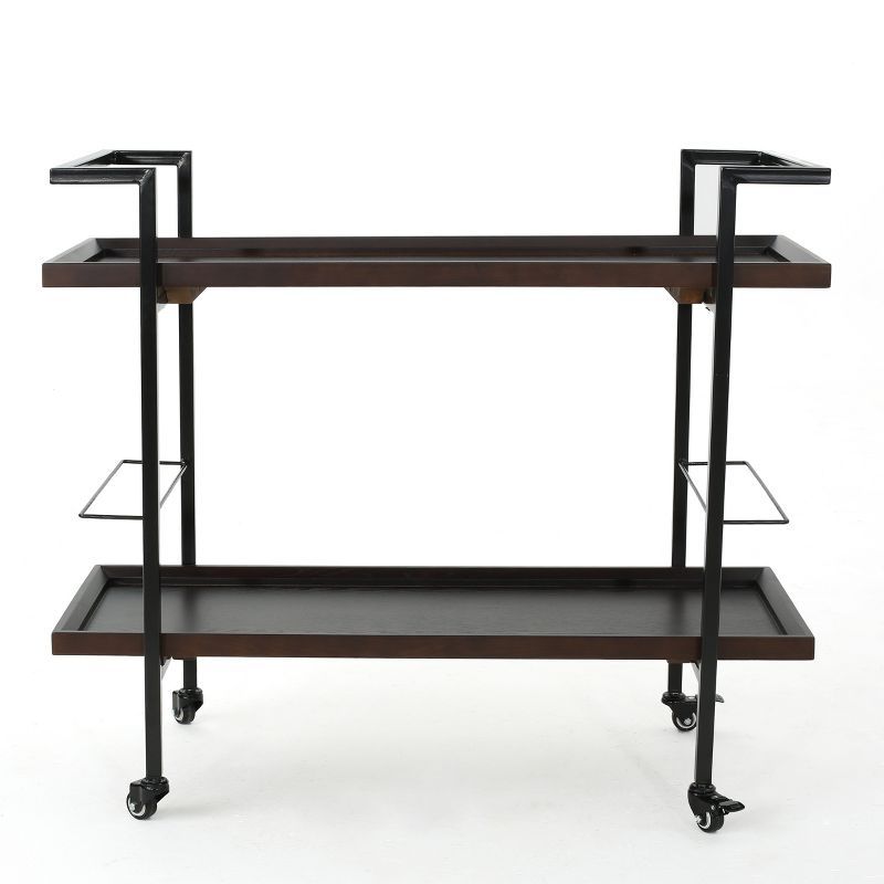 Gerard Dark Walnut and Black Industrial Bar Cart with Storage
