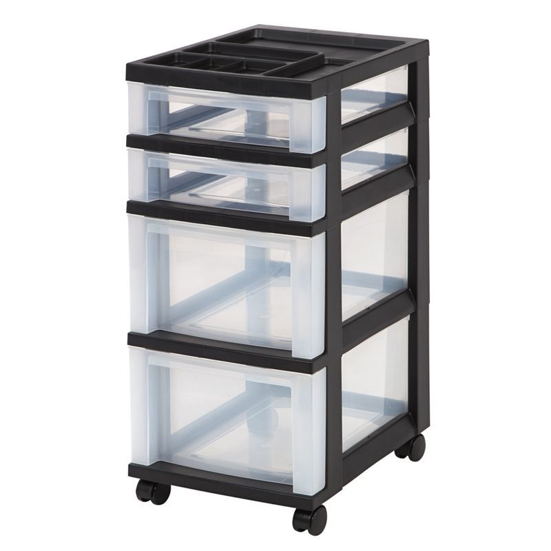 Black and Clear 4-Drawer Plastic Rolling Storage Cart