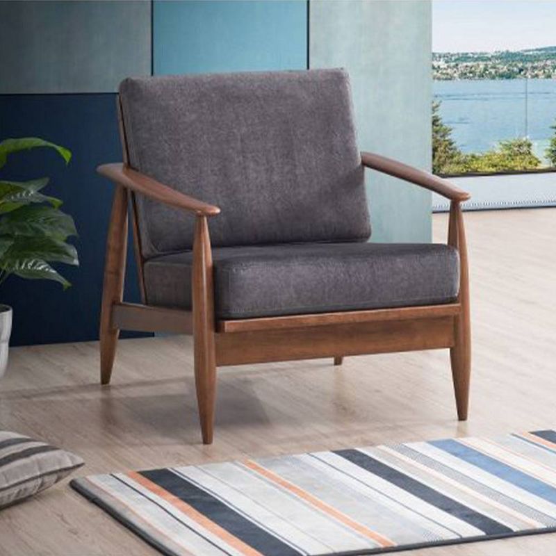 Charcoal Fabric and Brown Wood Mid-Century Modern Accent Chair