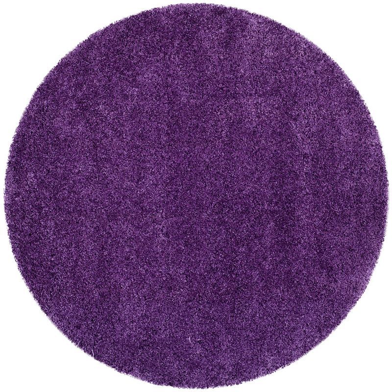 Purple High Pile Round Shag Area Rug