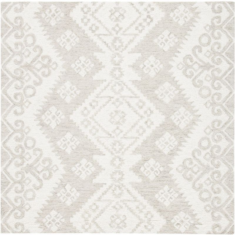 Ivory Elegance 59" Handmade Wool Square Tufted Rug